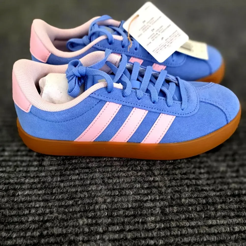 Adidas VL Court 3.0 Kid's Size 2 Lace-Up Sneakers Blue Pink New In Box
